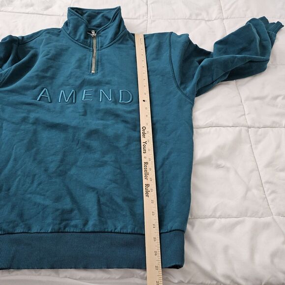 Amendi Sweater Mens Large Teal Terry Frank Petrol 1/4 Zip Pullover Gorpcore - Picture 9 of 10